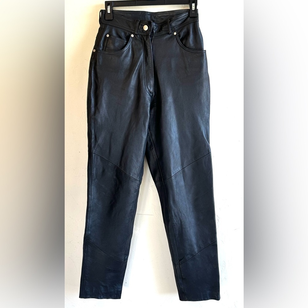 Wilson’s Vintage 90s Edgy Rocker Moto 100% Black Leather Fully Lined Pants Sz 4